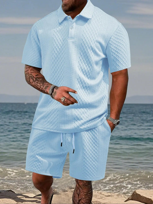 Polo Shirt & Drawstring Waist Shorts Set
